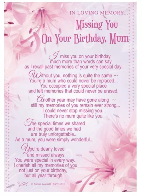 In Loving Memory Mum, Graveside memorial card, Missing You On Your Birthday Mum