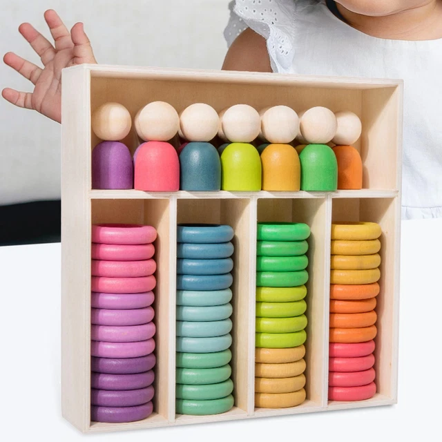 WOODEN RAINBOW STACKING and Sorting Toy Montessori Toys for Kids