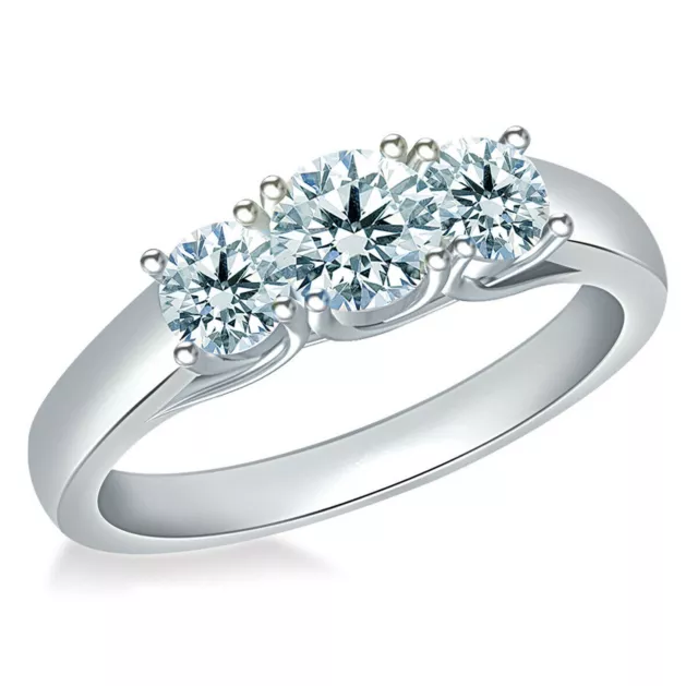 3 Stone 2.82 Ct=.-lue White Round Moissanite Diamond Engagement Ring 925 Silver