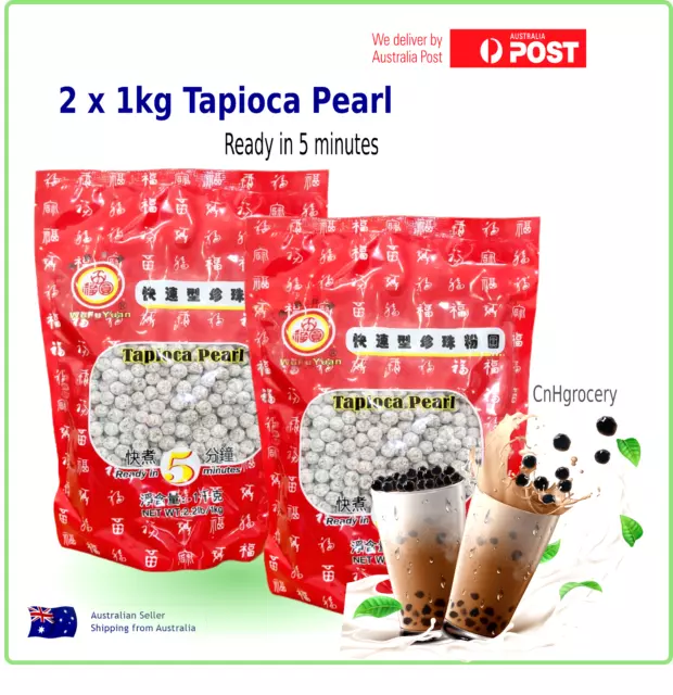 2 x 1kg Black Tapioca Pearls for Bubble Boba Milk Tea (BB: 09/2024)