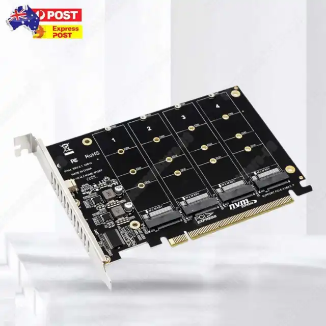 4 Port M.2 NVME SSD To PCIE X16 Adapter Card Support 2230/2242/2260/2280 *