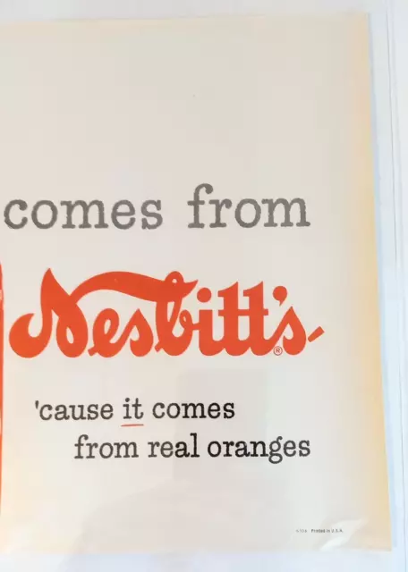 RARE 1960s NESBITT'S ORANGE SODA PAPER POSTER SIGN...NOS & NICE! 2