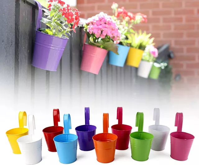 10 Pack Hanging Metal Flower Pot, Small Indoor and Outdoor Garden For Decorative