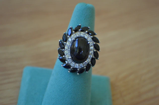11.38ct India Black Star Diopside /Multi Gem Ring Platinum over Fine Silver Sz 8