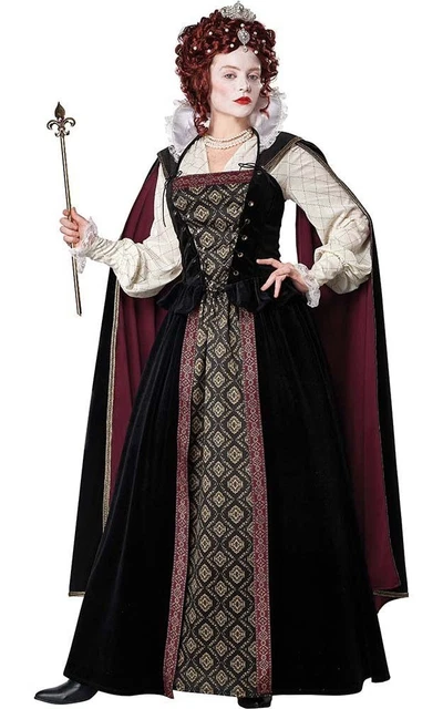 QUEEN ELIZABETH ADULT Womens Renaissance Fancy Dress Halloween Costume ...
