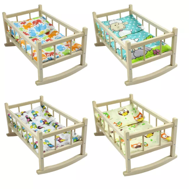 LARGE WOODEN ROCKING BED COT CRIB Fits Up to 46cm 18" Doll