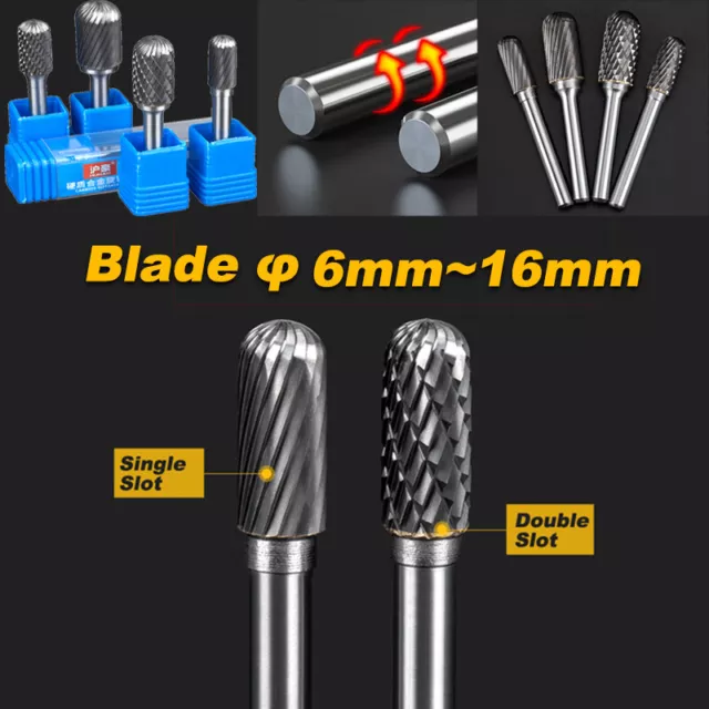 Cylindrical Rotary File 6mm Shank Diameter Grinding Head Carbide Diameter 6-16mm