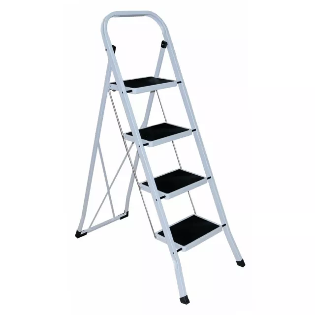 4 Step Ladders Portable Compact Folding Metal Ladder Stool Heavy Duty Steel