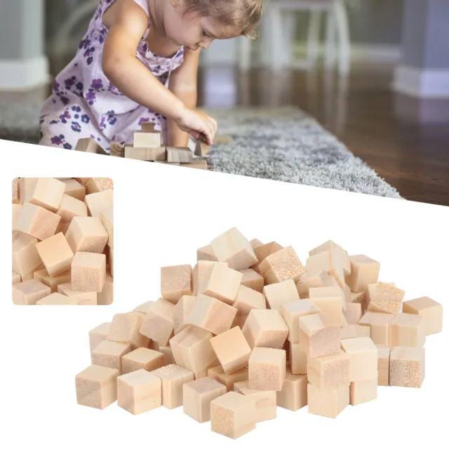 100Pcs Wooden Cubes Pine Square Blank Blocks For DIY Craft Early Childhood P EJU