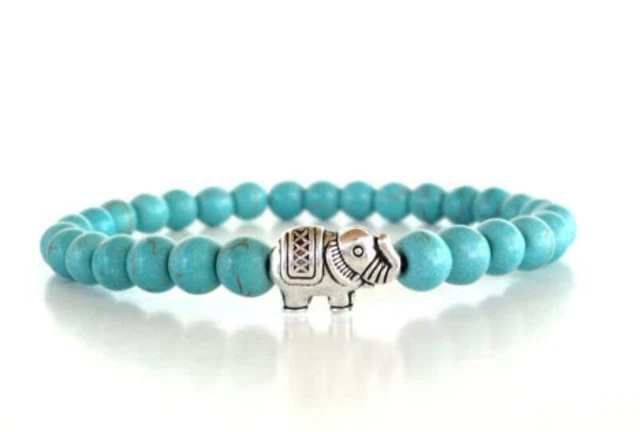 Natural 6MM stone turquoise Women Charm Bracelet Bead Sutra Chakas Stretchy