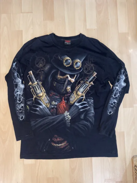 Spiral Gothic Steampunk Skull Vintage Graphic Long Sleeve T-Shirt Medium