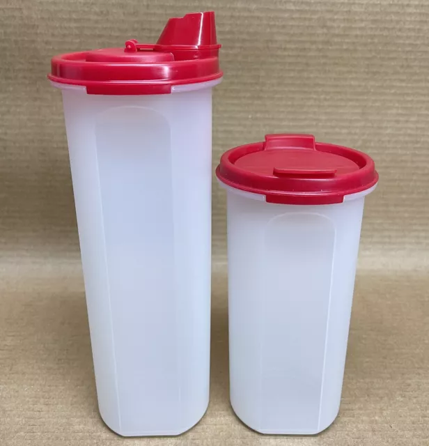 Tupperware Modular Mates (Set of 2) #3, #4, Round - Shaker & Pour Seal Red