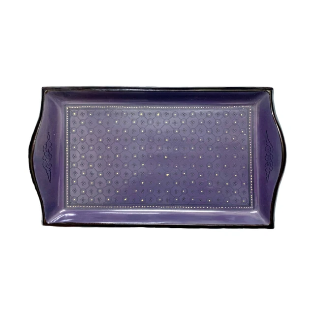 Burmese Lacquerware Handmade Hand Painted Bamboo Tray Myanmar Traditional Violet