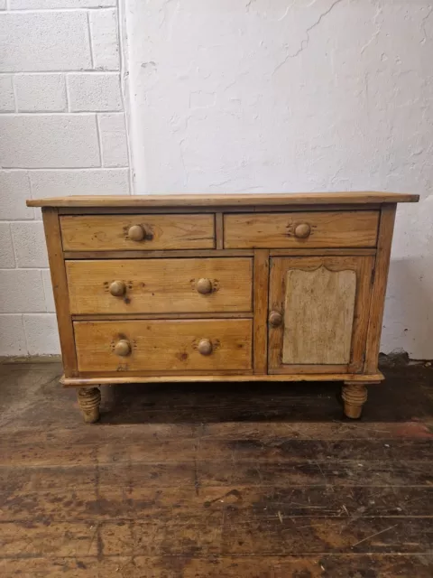 Antique Pine Victorian Dresser Base Cupboard Chest of drawers