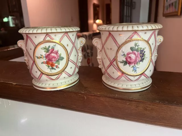Antique 19thC French pair of  New Paris Porcelain Cache Flower Pots