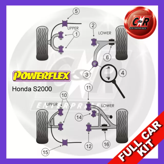 Powerflex RR Superiore Boccole Forcella 35mm, Adj Rotella Kit Completo Per S2000