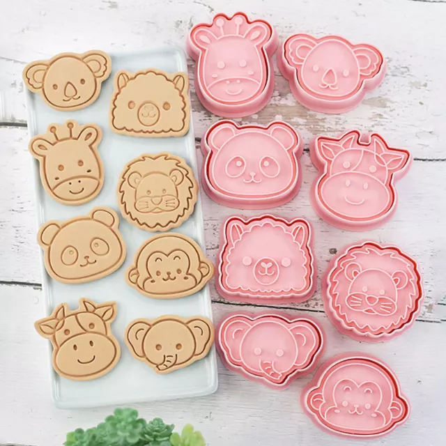 8PCS Cartoon Animal Cookie Cutters Pressable Biscuit Mold Party Baking Mold