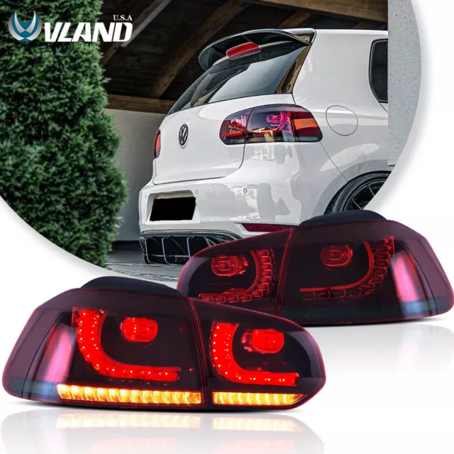 Pair For 2010-2014 Volkswagen VW Golf GTI MK6 Replace LED Tail Lights Red Smoke