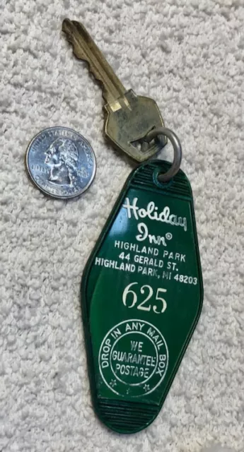 Vintage Hotel Motel Room Key and Fob HOLIDAY INN Room 625, HIGHLAND PARK, MI.