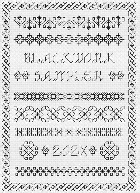 Blackwork Embroidery Kit or Pattern by Florashell - Year Sampler