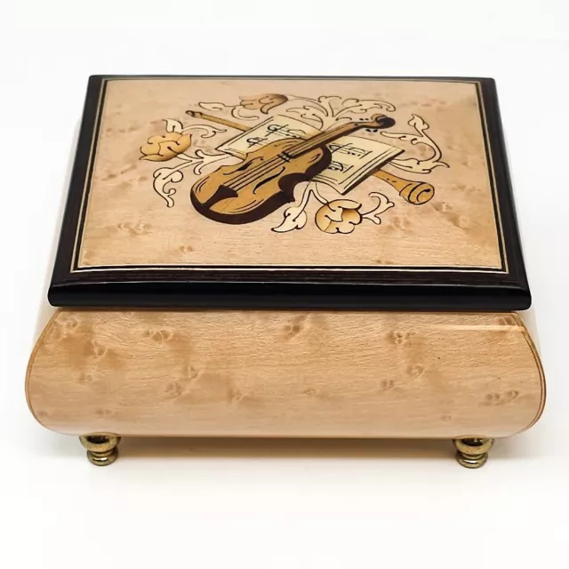 Rodi Glossy Wood Marquetry Music Box  18-Note Reuge Swiss Movement Edelweiss