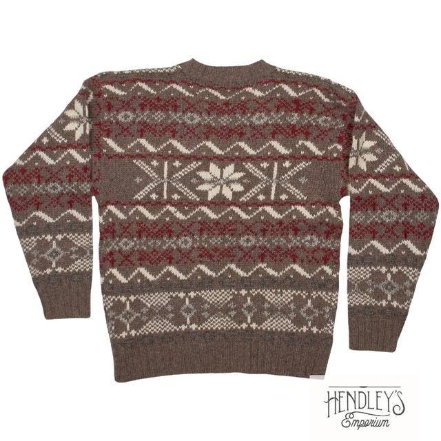 Nwot Uomo Boston Traders Vacanza Maglione M Grigio Taupe Lana Fair Isle Fiocchi 3