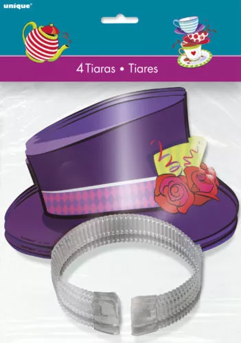 Sombrerero Loco Té Papel Fiesta Tiaras (4) Cumpleaños Suministros Regalos Alice