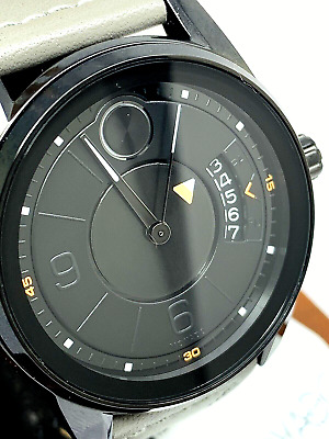 Movado Men's Watch 3600695 Bold Swiss Quartz Black Dial 42mm Gray Leather Strap