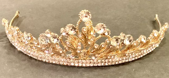 Vintage GOLD & CRYSTAL Leaf Design Tiara/ Crown