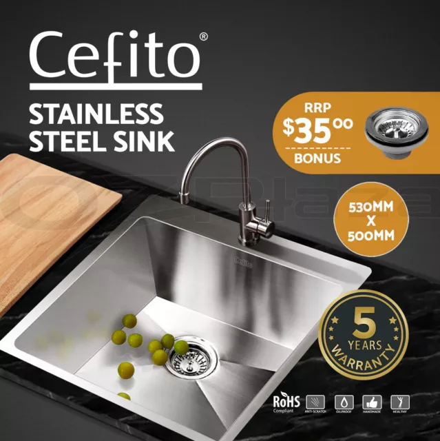 Cefito Kitchen Sink Basin Stainless Steel Under/Top/Flush Mount Bowl 530X500MM