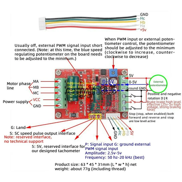 6-60 V 400 W BLDC 3 fasi DC controller motore brushless PWM Hall controllo motore