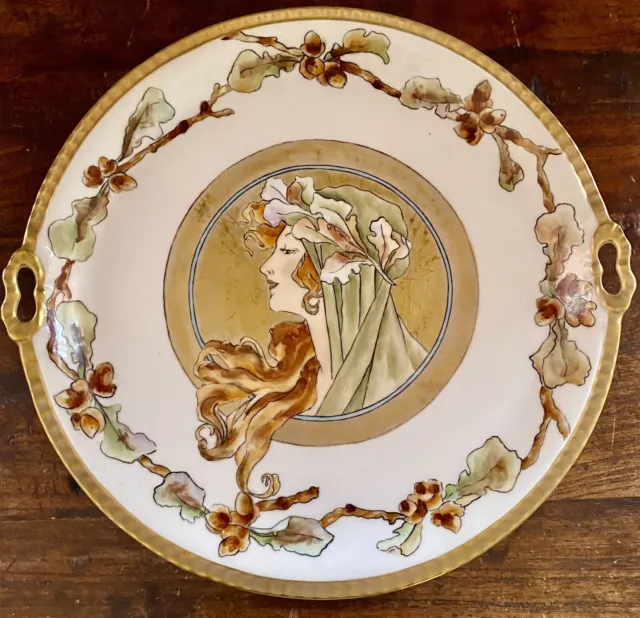 Jean Pouyat Limoges JPL 12 3/4" Art Nouveau Hand Painted Cabinet Portrait Plate