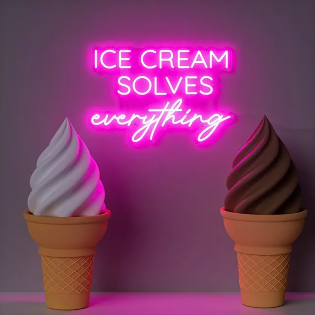 60cm Ice Cream Solves Everything Custom Neon Sign Restaurant Shop Salon Wall Art