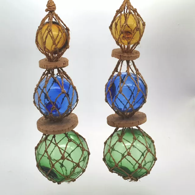 VINTAGE JAPANESE GLASS Fishing Floats In Nets Hand Blown Nautical Interior  X2 $77.30 - PicClick AU