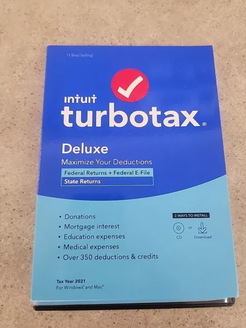 2021 TurboTax Deluxe Federal + State E-File State Returns for Windows/Mac - NEW!