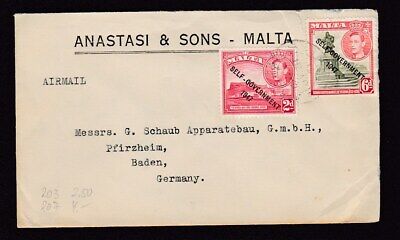 Malta 1950? Anastasi & Sons printed envelope 2d+6d Self Govt to Germany