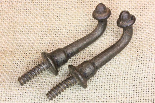 2 Old Single Coat Hooks Farm School House Rustic Heavy Cast Iron 1850’s Vintage 3