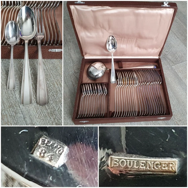Boulenger Art Deco Model BETTY, Household 37pcs Good Condition, 1930s Silver Metal