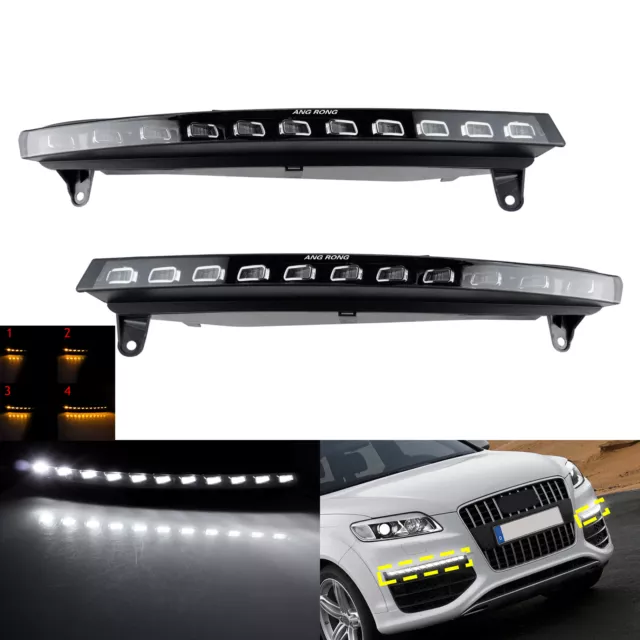 2x For Audi Q7 LED Daytime Running DRL Side Fog Turn Signal Light Lamps 2007-09 2