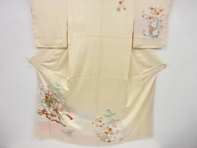 37436# Japanese Kimono / Antique Kimono / Carriage With Pine & Ume