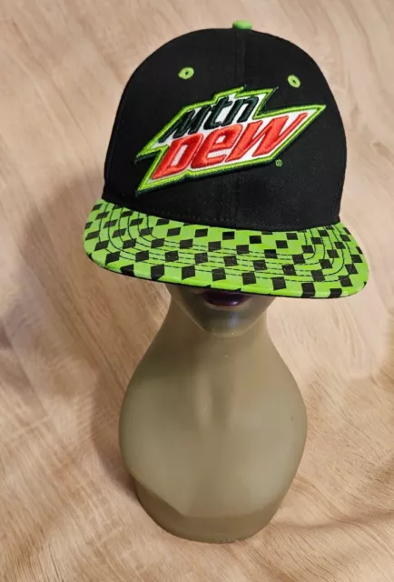Mountain Dew Snapback Hat Baseball Cap Black & Green Flat Bill Adjustable