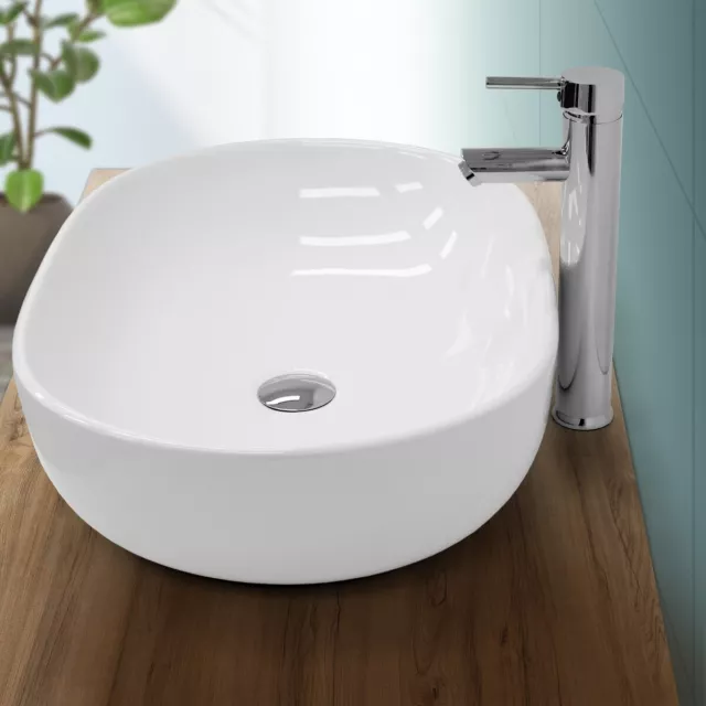 Lavabo en céramique blanc vasque a poser ovale évier désign moderne 600 x 420mm