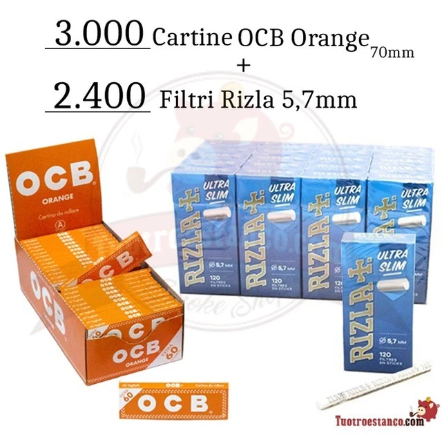 Ocb Rizle CARTINE OCB ORANGE 70mm + Filtri Rizla Ultra Slim 5,7mm- 20 scatole EUR ...
