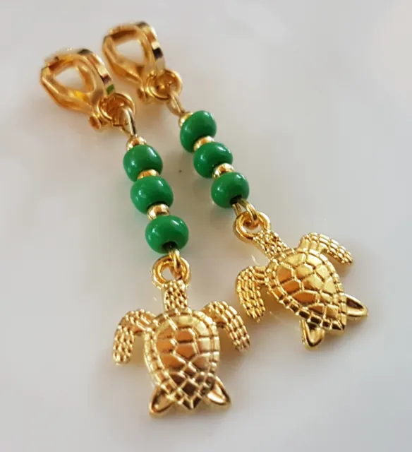 Ohrclips Kinderohrclips Zierlich Schildkröten Grüne Perlen