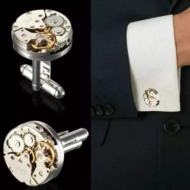 Round Watch Movement Steampunk Cufflinks Cuff Links Vintage Mens Wedding Gift UK