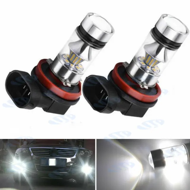 2x H8 H11 H16 6000K White 100W High Power LED Fog Light Driving Bulb