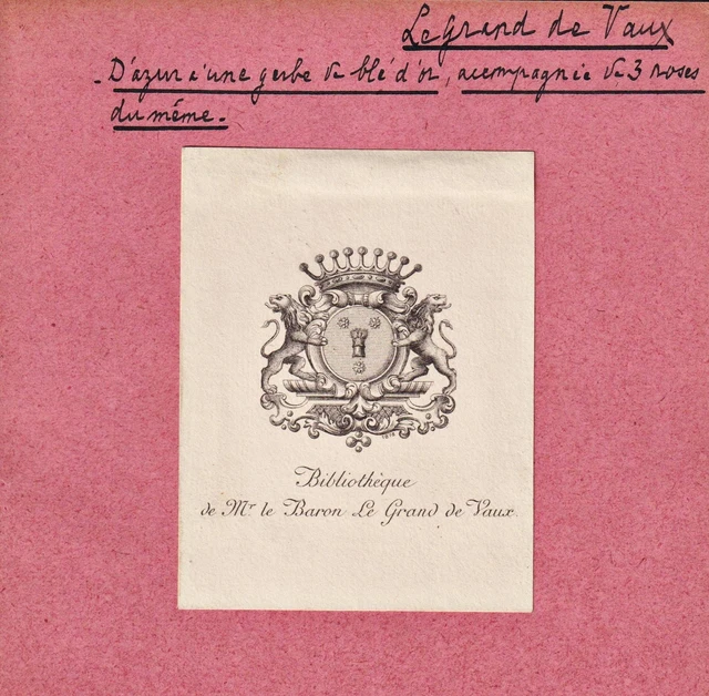 Ex-Libris Ancien – Gourio De Lannoster, Bretagne – Blason Armorial, Gravure Originale