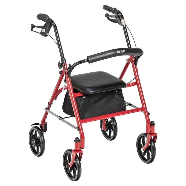 Rolling Walker Drive Medical Four Wheel Rollator Fold Up Removable Back Red NEW