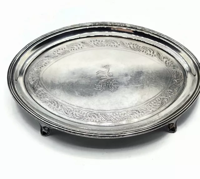 Georgian Sterling Silver Crested Teapot Stand Tray John Emes 1801