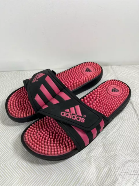 Adidas adissage slides,  women's Pink/Black stripes,  Size 9